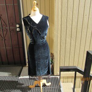 #759  NEW WOMAN'S BLUE BEADED VELVET DRESS BY TAHARI  (SIZE 16)